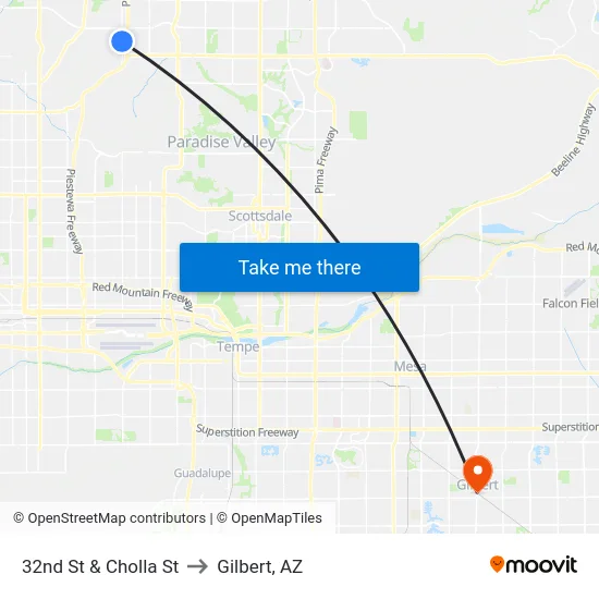 32nd St & Cholla St to Gilbert, AZ map