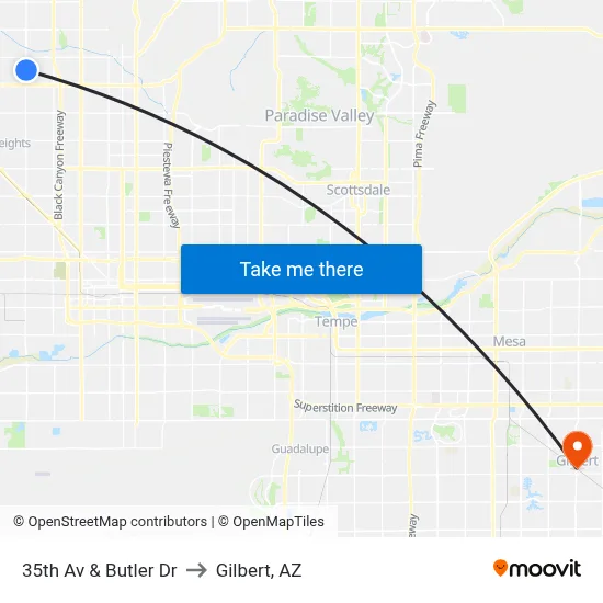 35th Av & Butler Dr to Gilbert, AZ map
