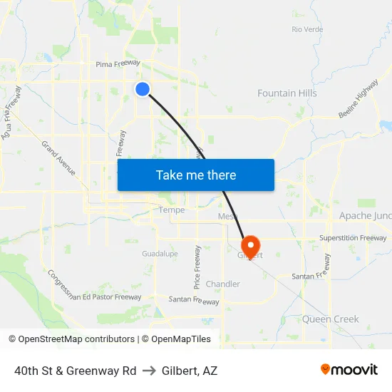 40th St & Greenway Rd to Gilbert, AZ map