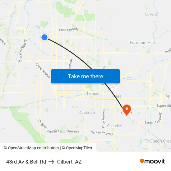 43rd Av & Bell Rd to Gilbert, AZ map