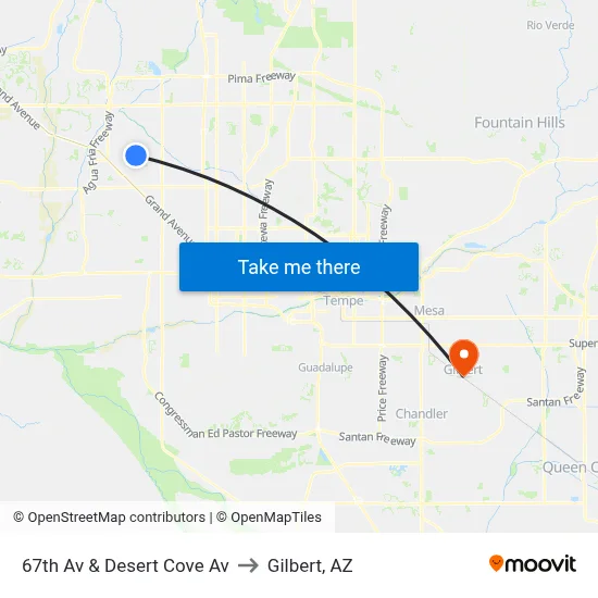 67th Av & Desert Cove Av to Gilbert, AZ map