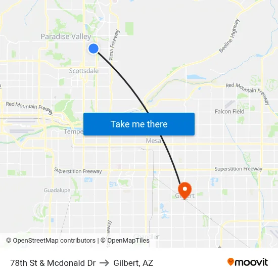 78th St & Mcdonald Dr to Gilbert, AZ map