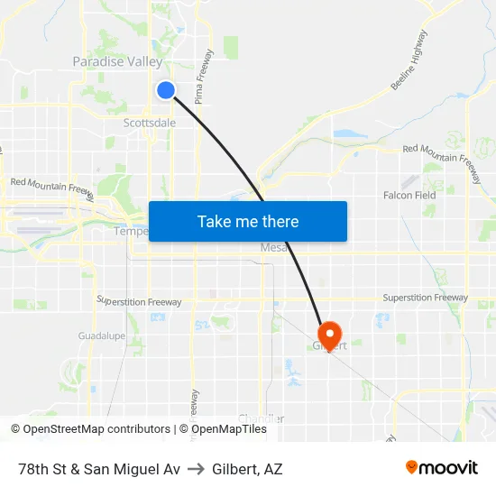 78th St & San Miguel Av to Gilbert, AZ map