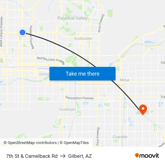 7th St & Camelback Rd to Gilbert, AZ map
