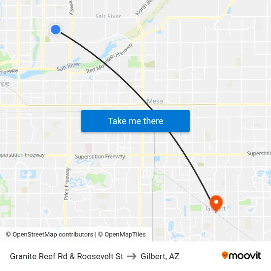 Granite Reef Rd & Roosevelt St to Gilbert, AZ map