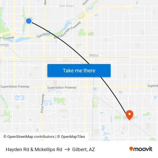 Hayden Rd & Mckellips Rd to Gilbert, AZ map