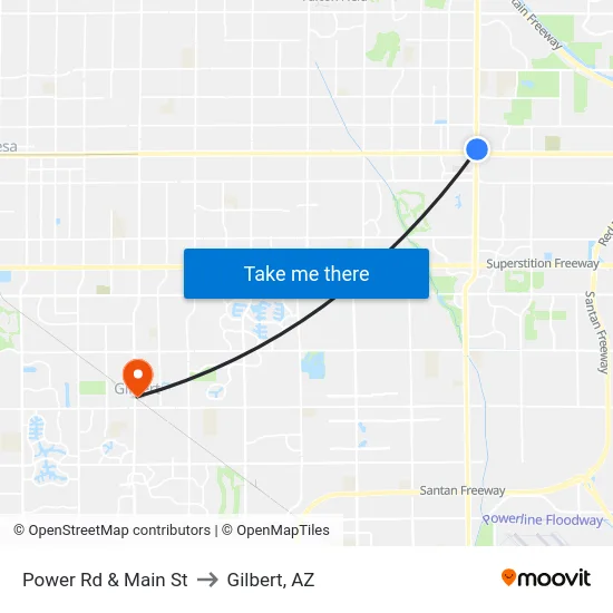 Power Rd & Main St to Gilbert, AZ map