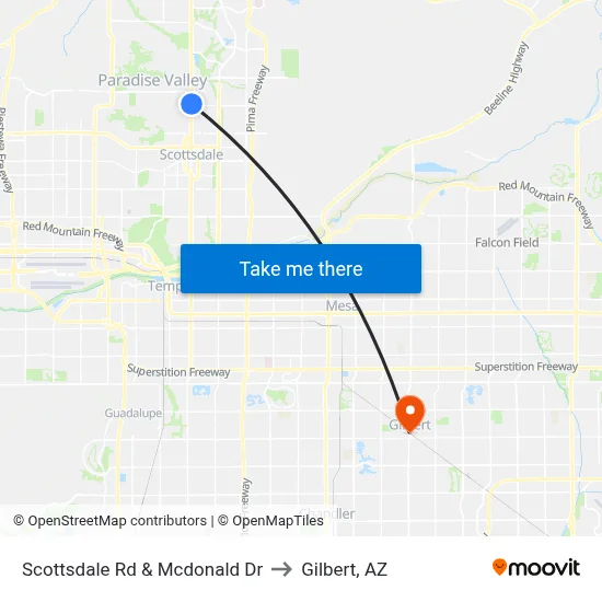 Scottsdale Rd & Mcdonald Dr to Gilbert, AZ map