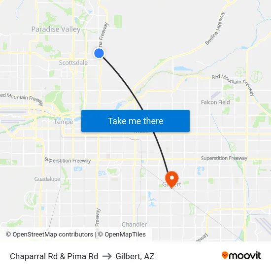 Chaparral Rd & Pima Rd to Gilbert, AZ map