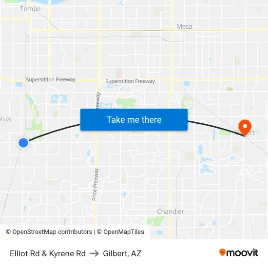 Elliot Rd & Kyrene Rd to Gilbert, AZ map