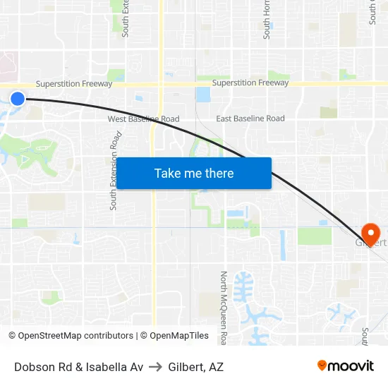 Dobson Rd & Isabella Av to Gilbert, AZ map