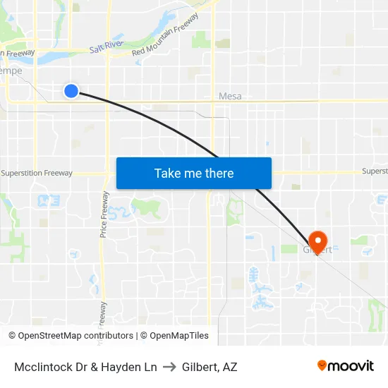 Mcclintock Dr & Hayden Ln to Gilbert, AZ map