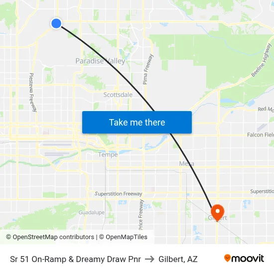 Sr 51 On-Ramp & Dreamy Draw Pnr to Gilbert, AZ map