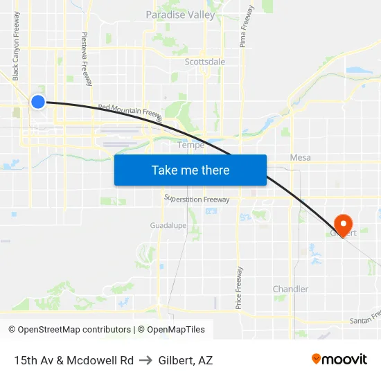 15th Av & Mcdowell Rd to Gilbert, AZ map