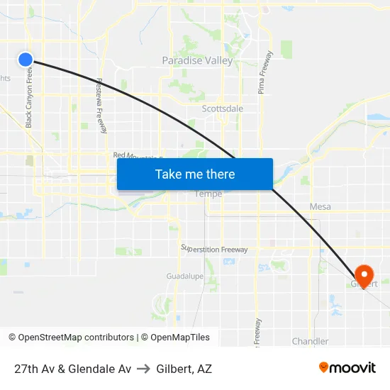 27th Av & Glendale Av to Gilbert, AZ map
