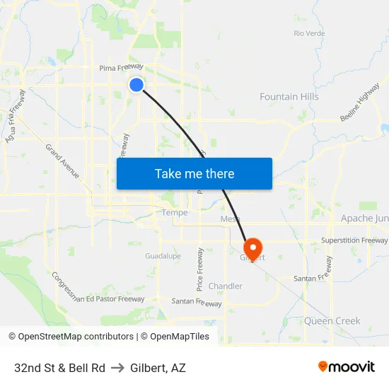 32nd St & Bell Rd to Gilbert, AZ map