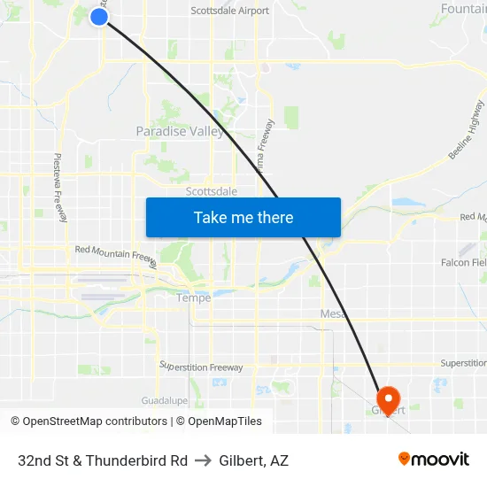 32nd St & Thunderbird Rd to Gilbert, AZ map