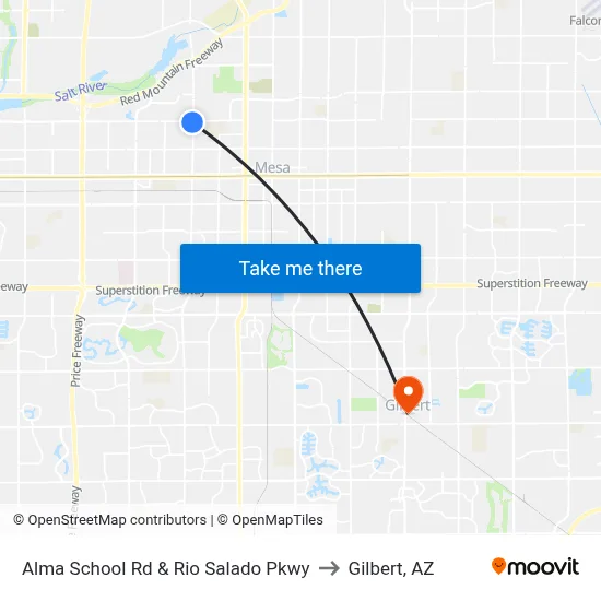 Alma School Rd & Rio Salado Pkwy to Gilbert, AZ map