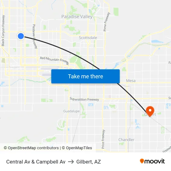 Central Av & Campbell Av to Gilbert, AZ map