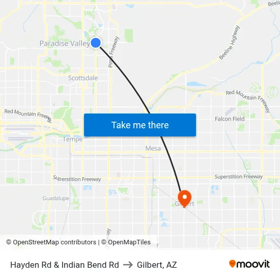 Hayden Rd & Indian Bend Rd to Gilbert, AZ map