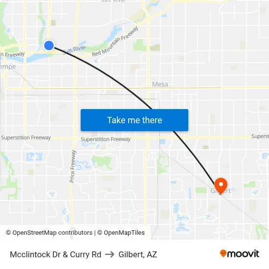 Mcclintock Dr & Curry Rd to Gilbert, AZ map