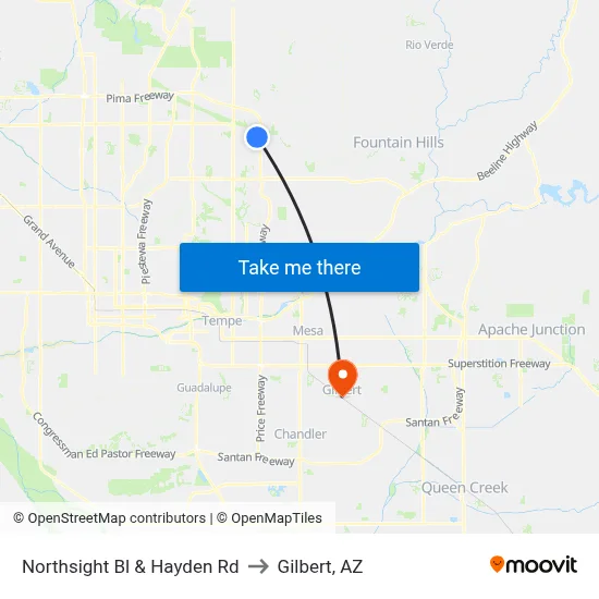 Northsight Bl & Hayden Rd to Gilbert, AZ map
