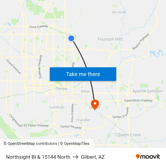 Northsight Bl & 15144 North to Gilbert, AZ map