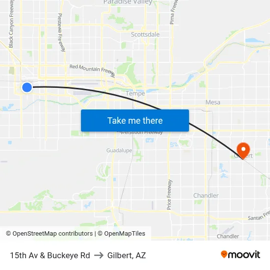 15th Av & Buckeye Rd to Gilbert, AZ map