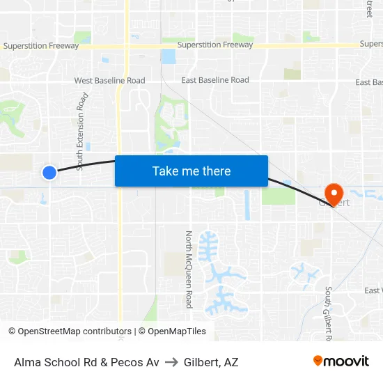 Alma School Rd & Pecos Av to Gilbert, AZ map