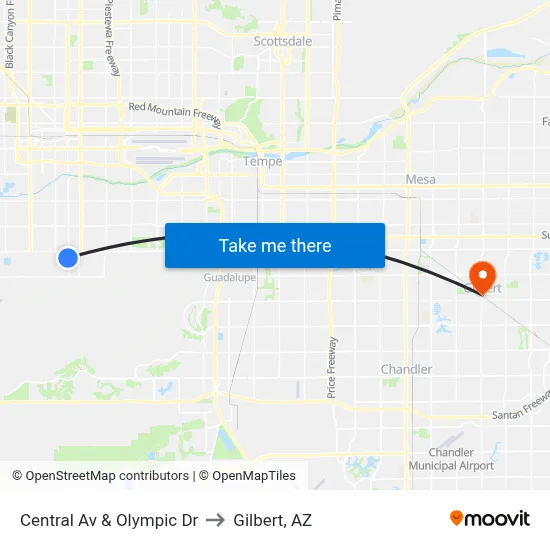 Central Av & Olympic Dr to Gilbert, AZ map