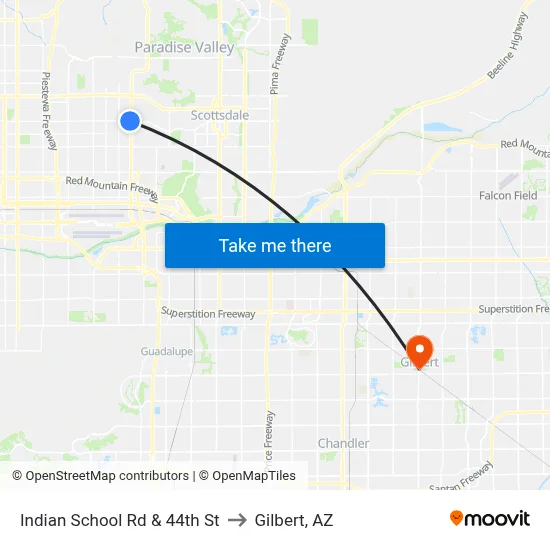Indian School Rd & 44th St to Gilbert, AZ map