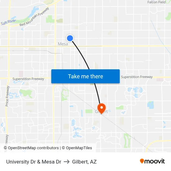 University Dr & Mesa Dr to Gilbert, AZ map