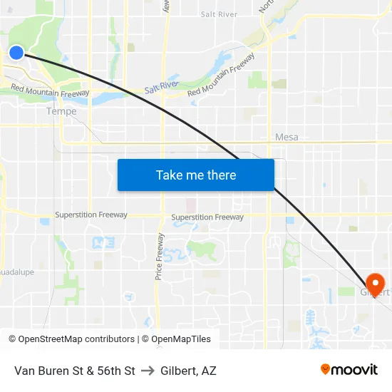 Van Buren St & 56th St to Gilbert, AZ map