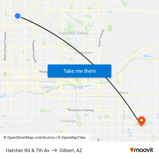 Hatcher Rd & 7th Av to Gilbert, AZ map