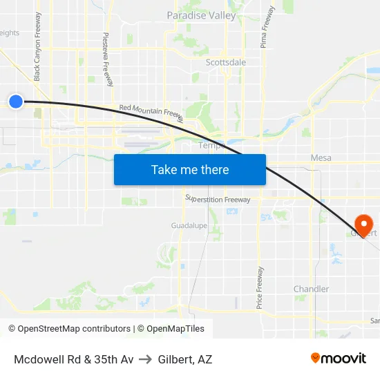 Mcdowell Rd & 35th Av to Gilbert, AZ map