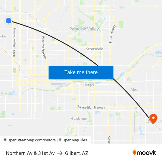 Northern Av & 31st Av to Gilbert, AZ map