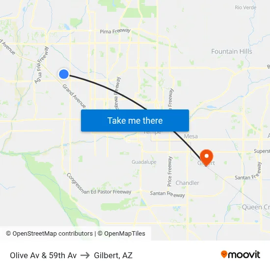 Olive Av & 59th Av to Gilbert, AZ map