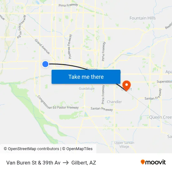 Van Buren St & 39th Av to Gilbert, AZ map