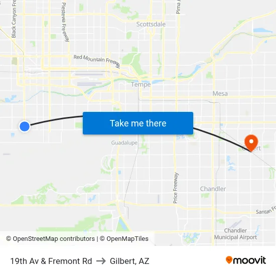 19th Av & Fremont Rd to Gilbert, AZ map
