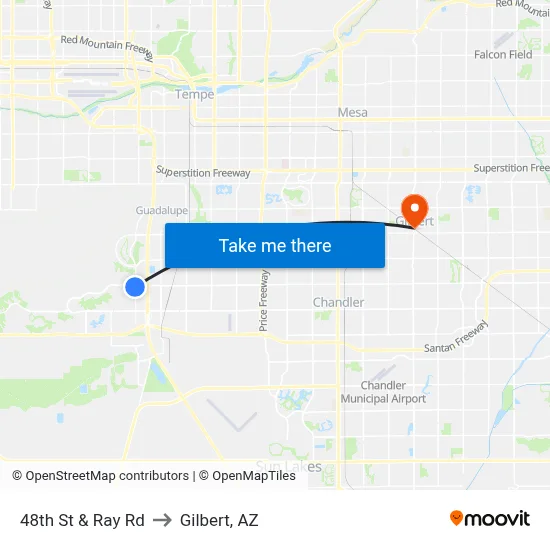 48th St & Ray Rd to Gilbert, AZ map