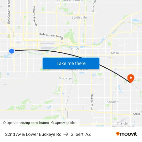 22nd Av & Lower Buckeye Rd to Gilbert, AZ map
