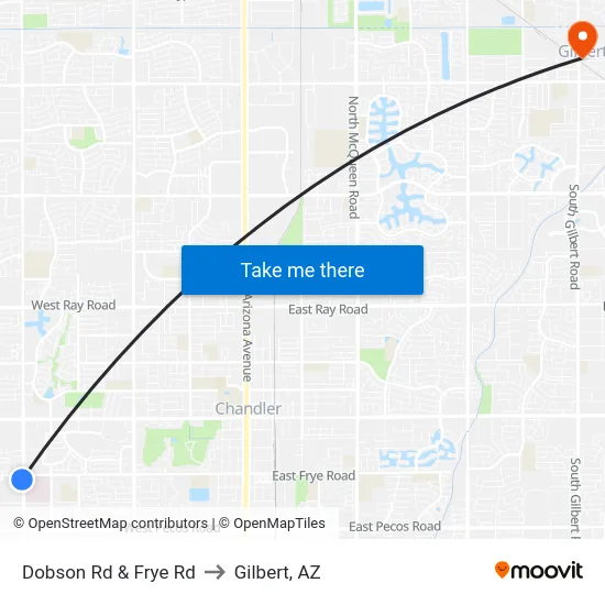 Dobson Rd & Frye Rd to Gilbert, AZ map