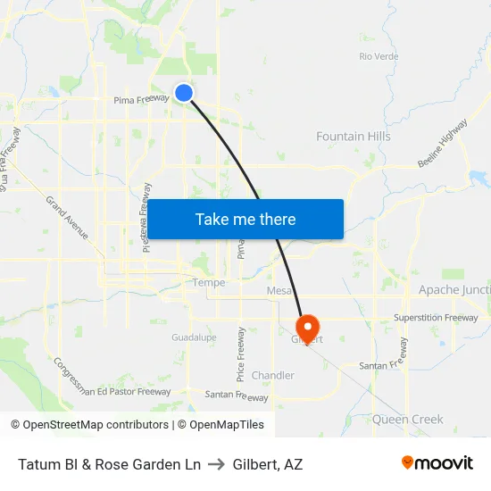 Tatum Bl & Rose Garden Ln to Gilbert, AZ map
