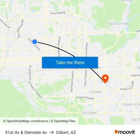 51st Av & Glendale Av to Gilbert, AZ map
