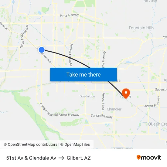 51st Av & Glendale Av to Gilbert, AZ map