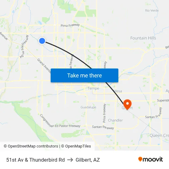 51st Av & Thunderbird Rd to Gilbert, AZ map