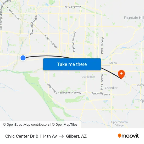 Civic Center Dr & 114th Av to Gilbert, AZ map