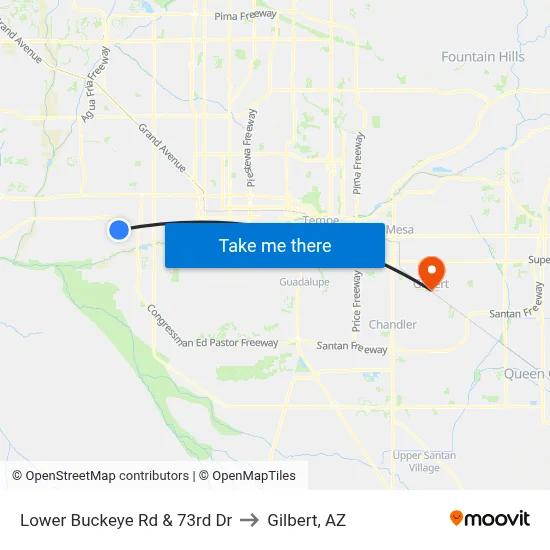 Lower Buckeye Rd & 73rd Dr to Gilbert, AZ map