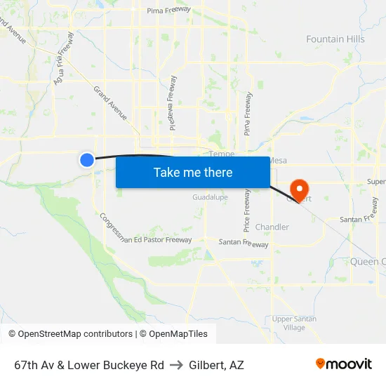 67th Av & Lower Buckeye Rd to Gilbert, AZ map