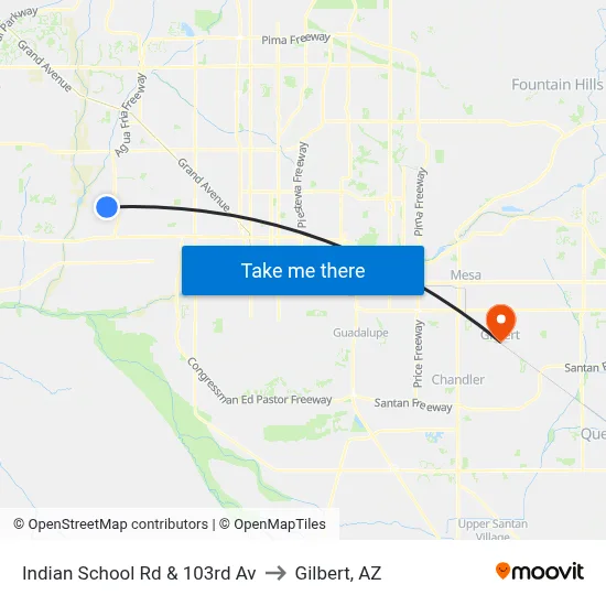 Indian School Rd & 103rd Av to Gilbert, AZ map